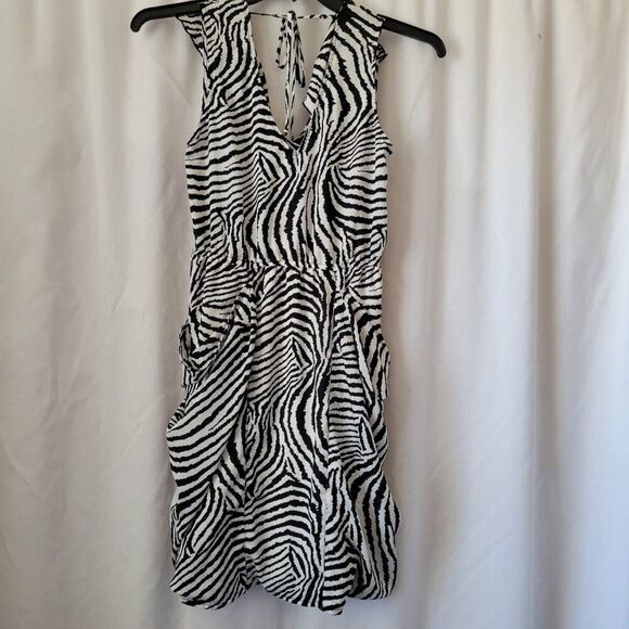 Wrapper Junior Sz 9 Dress Y2K Zebra print sleeveless V-front back tie lined EUC - Picture 4 of 14